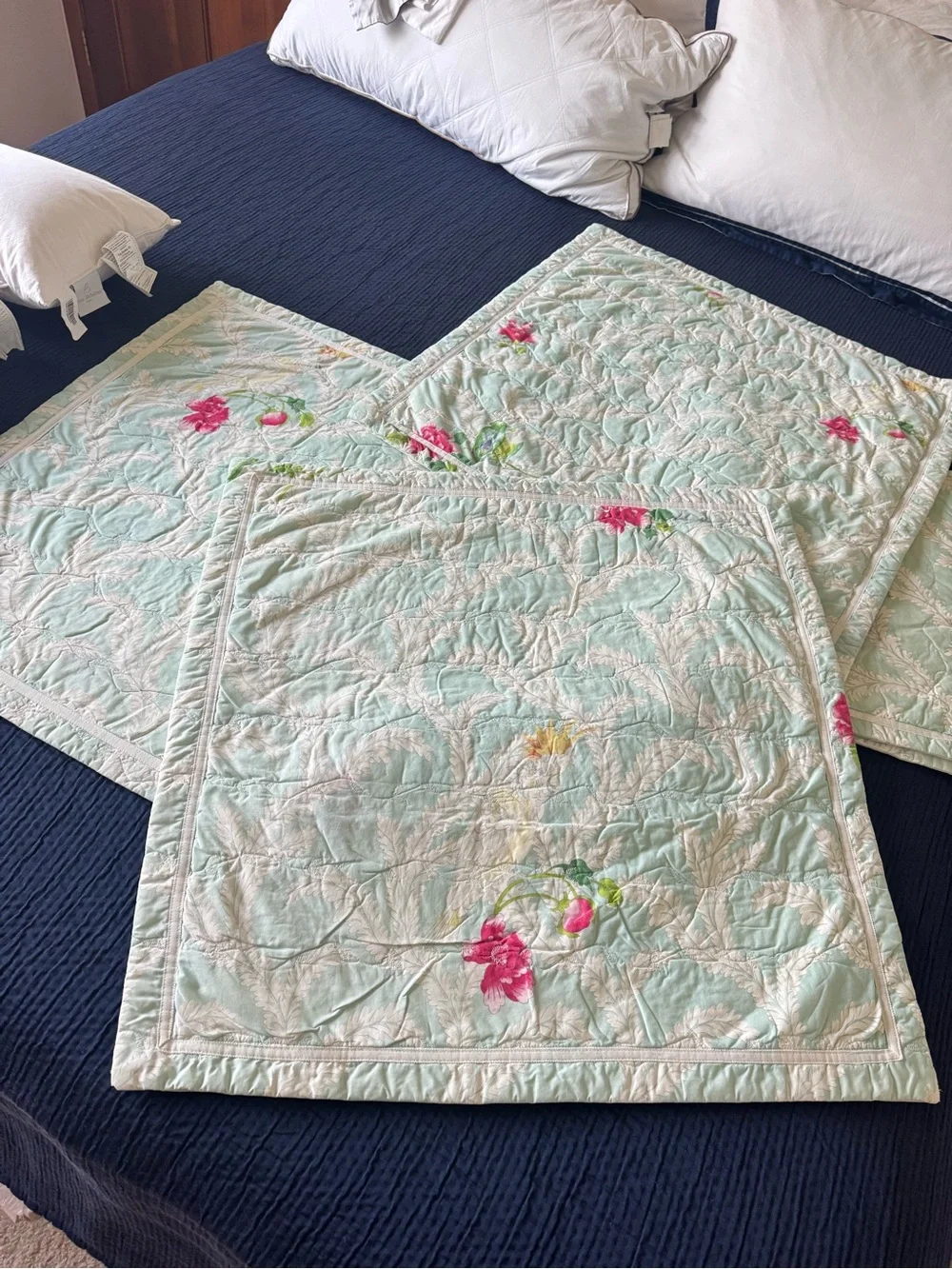 Yves Delorme Set Quilted Floral Parrot Pillow Sham Euro Boudoir French Cottage